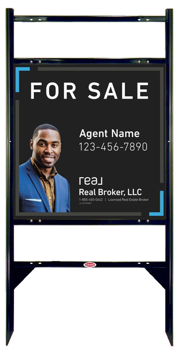 Angle Iron Frame with Two Rider Inserts and Agent Photo Sign Panel Unit, 24h x 24w