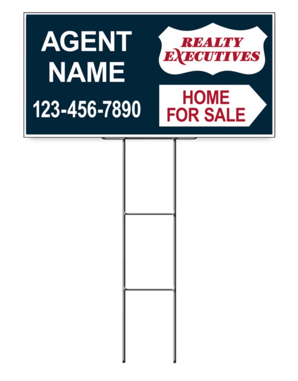 real estate home for sale sign panel and wire h-frame stake unit, 4mm corrugated plastic 12h x 24w