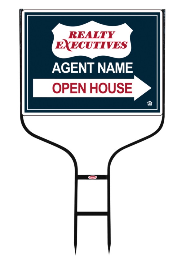 real estate open house round rod frame and sign panel  unit, 24 GA  steel 18h x 24w