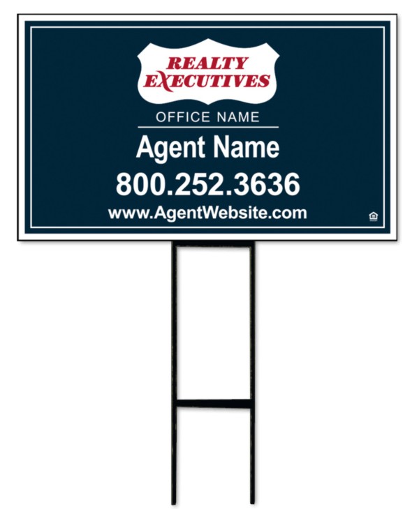 real estate round rod H-stake and sign panel unit, 10mm corrugated plastic 18h x 30w