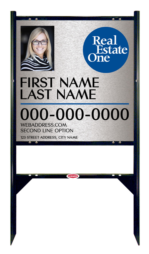 Angle Iron Frame w 1 Rider Inserts and Agent Photo Sign Panel Unit, 24h x 24w, 3MM Brushed Aluminum Composite