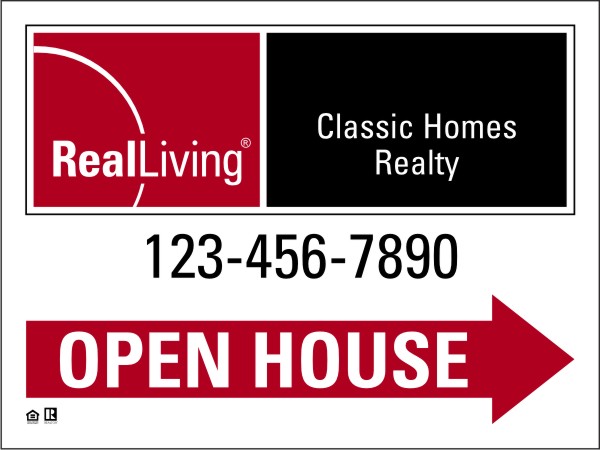 enhanced logo open house sign panel, 4mm corrugated plastic 18h x 24w