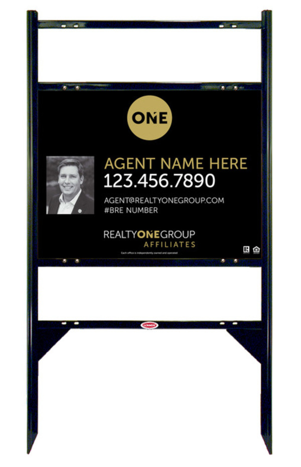 Angle Iron Frame w 2 Rider Inserts and Agent Photo Sign Panel Unit, 18h x 24w, Steel