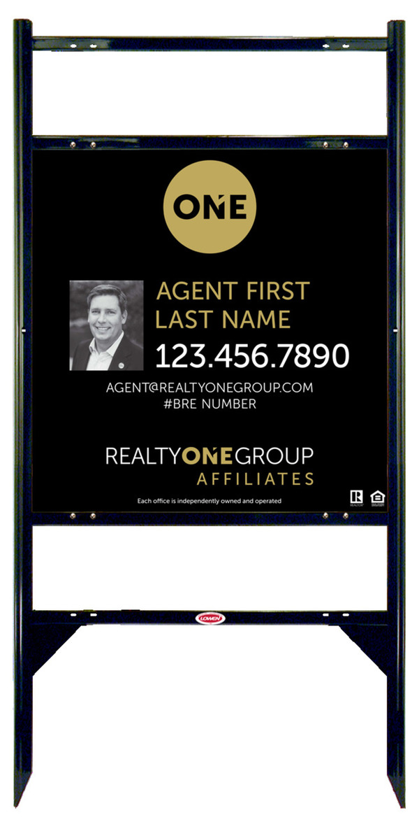 Angle Iron Frame w 2 Rider Inserts and Agent Photo Sign Panel Unit, 24h x 24w, Steel