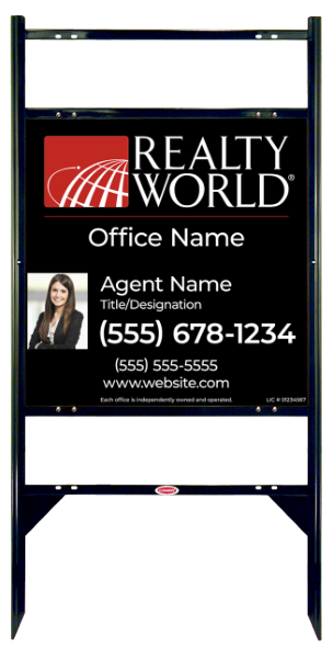 Angle Iron Frame w 2 Rider Inserts and Agent Photo Sign Panel Unit, 24h x 24w, Steel