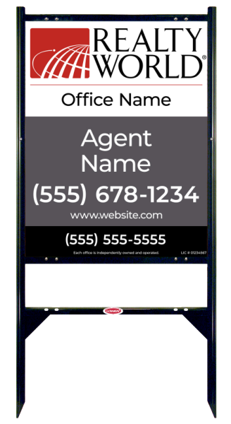 Angle Iron Frame w 1 Rider Insert and Agent Name Sign Panel Unit, 30h x 24w, Steel