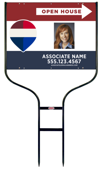 Round Rod Frame and Open House Associate Name w Photo Sign Panel Unit, 18h x 24w, Steel