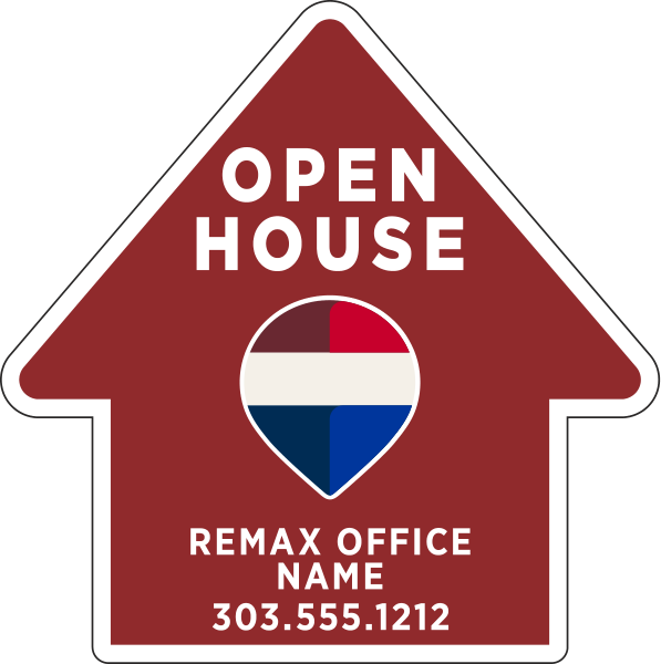 Directional Open House w Office Name SF Arrow Shape Sign Panel, 19.5h x 19.375w