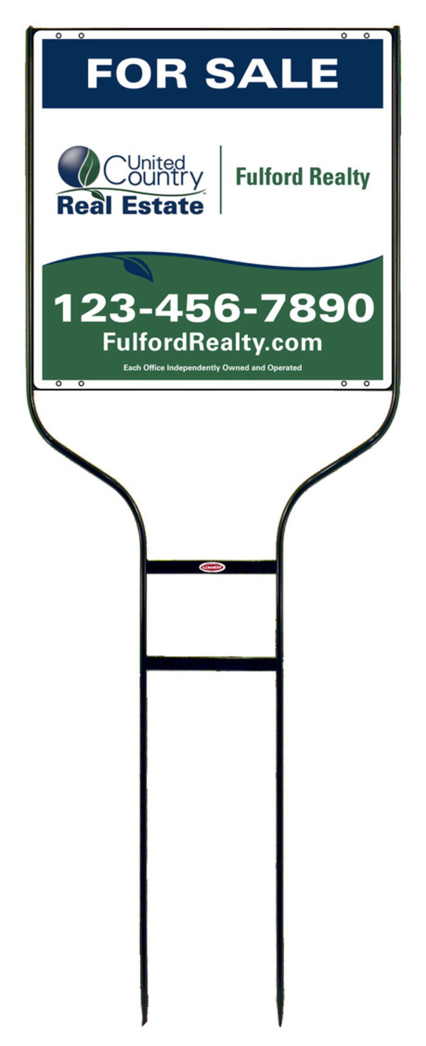 real estate black round rod sign frame and panel unit, extra long 24 GA steel 20h x 20w