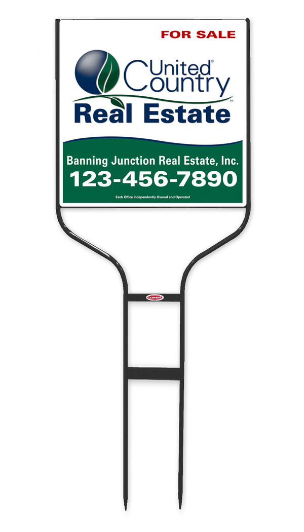 real estate black round rod sign frame and panel unit, extra long 24 GA steel 20h x 20w