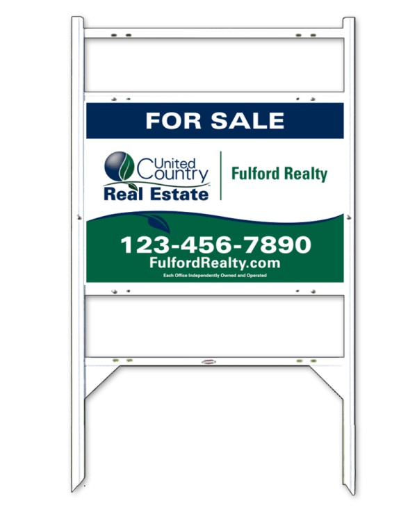 real estate white Angle Iron Frame and sign panel unit with two Rider inserts, 24 GA steel 20h x 28w